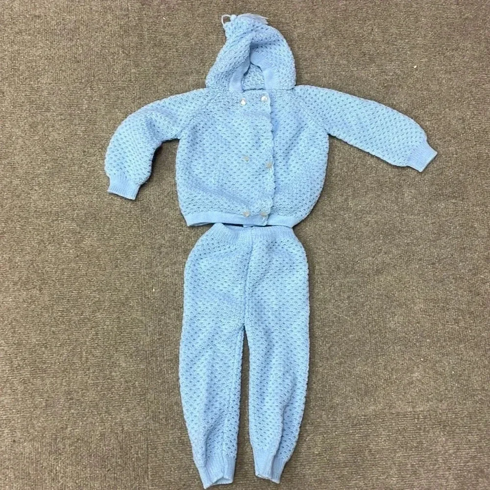 Vintage Blue Crocheted Outfit 12mo